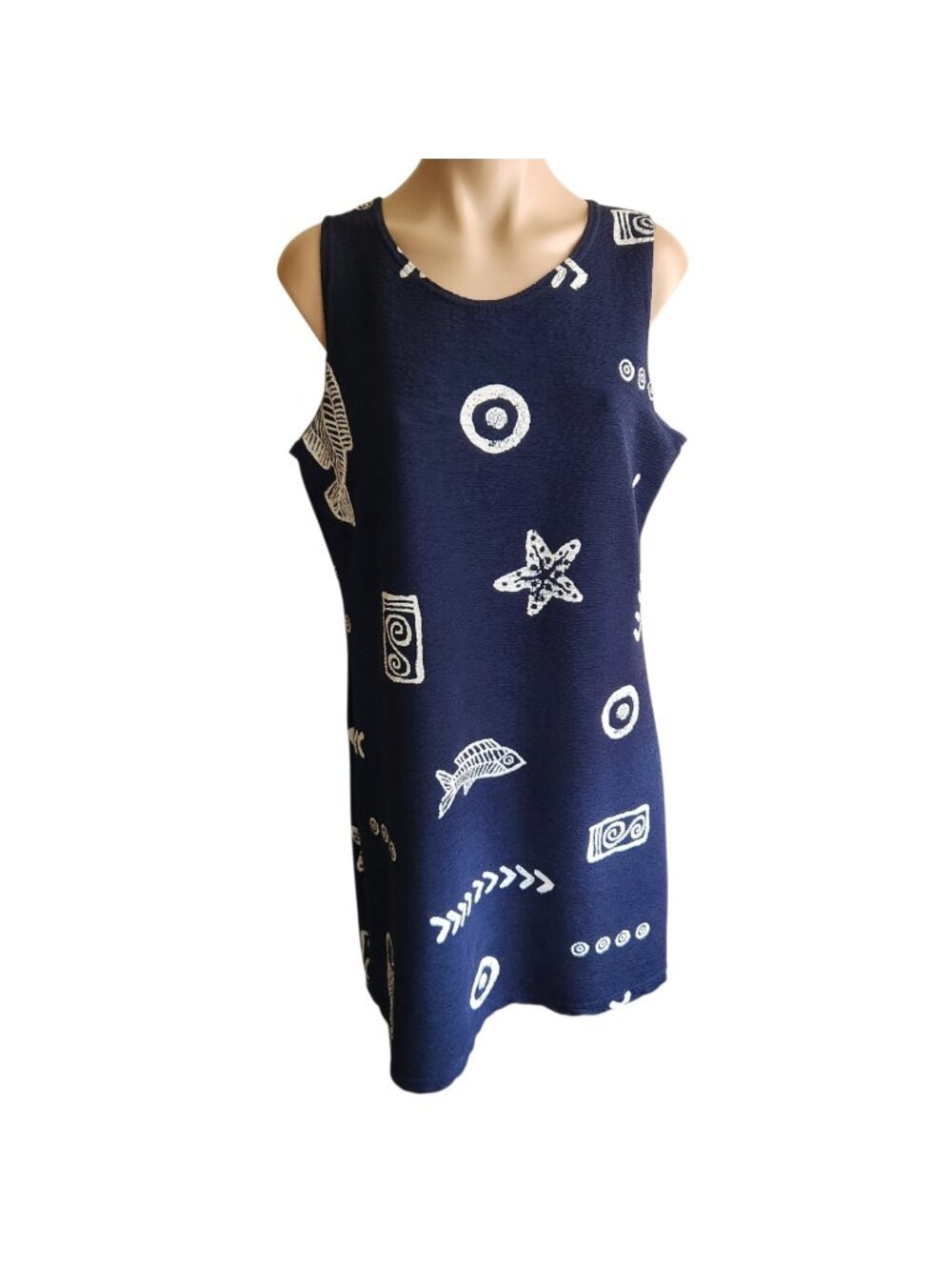 Vintage 90s LA Lights Fish Beach Cruise Summer Dress Shift Dress M -USA